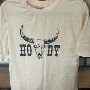 Cream Long Sleeve Tee with Bull Skull Design